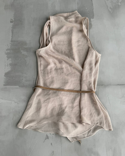 HELMUT LANG WRAP SHEER TOP - M | O/S, Beige