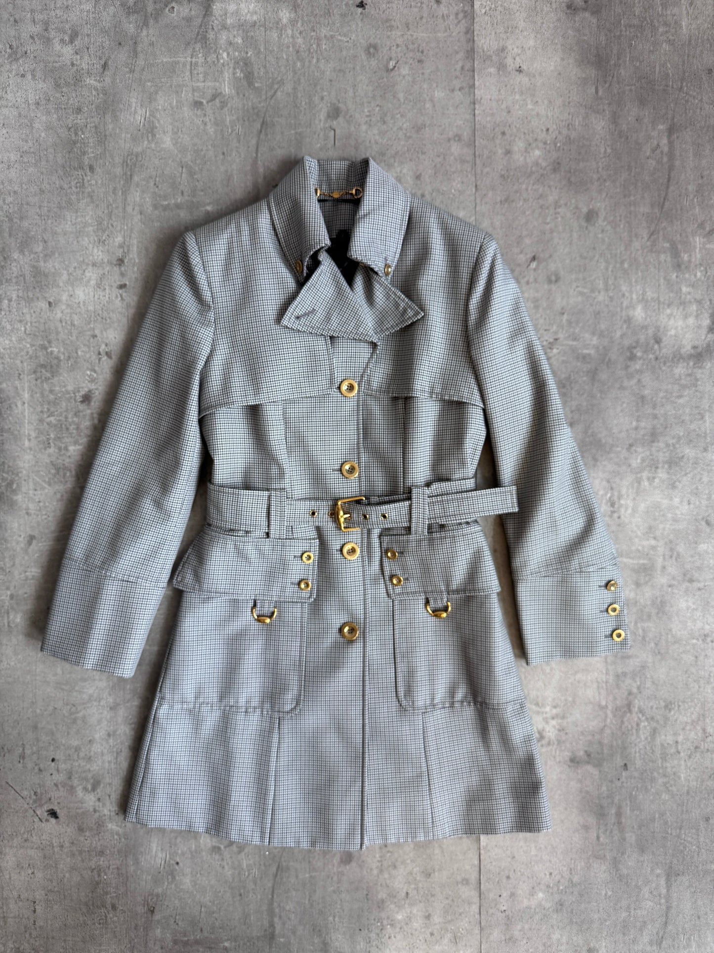 Gucci By Tom Ford Houdstooth Removeable Quilted Lining Trench Coat