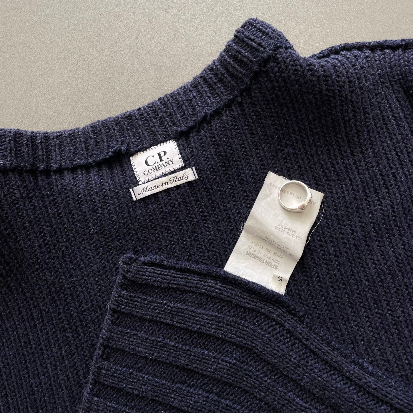 C.P. Company Navy SS95 Silk-Blend Fishermans Knit Jumper | X-Large, Navy