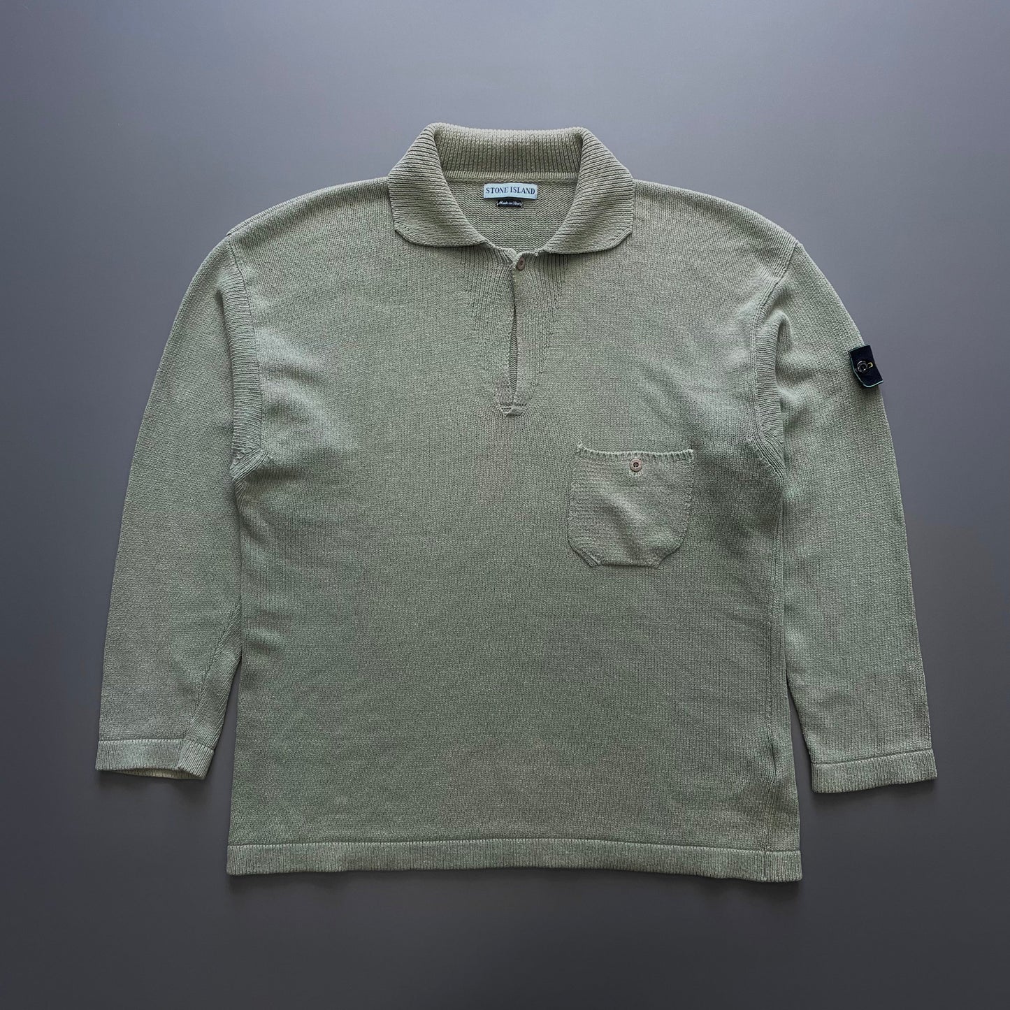 Stone Island Green SS97 Collared Green Edge Badge Knit Jumper | XX-Large, Green