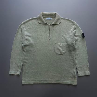Stone Island Green SS97 Collared Green Edge Badge Knit Jumper | XX-Large, Green