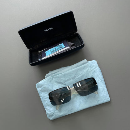 Prada Blue & Clear 00s Women's Rimless Rectangle Sunglasses | O/S, Multicoloured