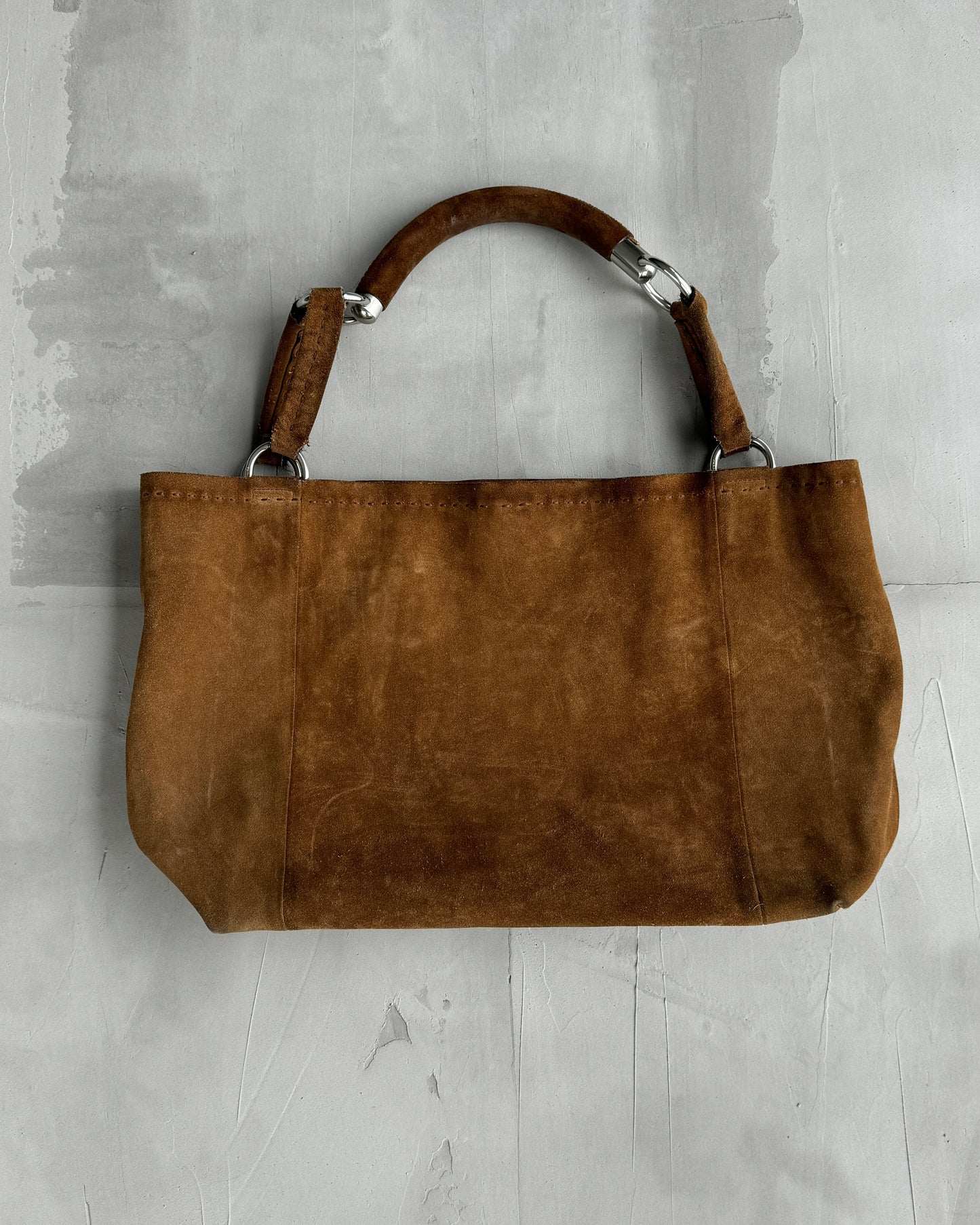 PRADA LEATHER SUEDE & CHROME SHOULDER BAG | O/S, Brown