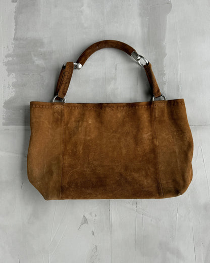 PRADA LEATHER SUEDE & CHROME SHOULDER BAG | O/S, Brown
