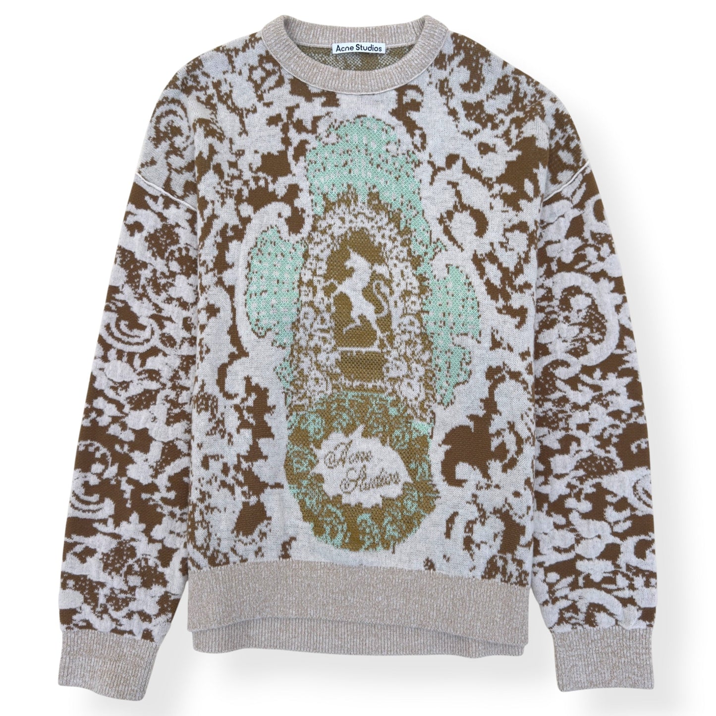 ACNE STUDIOS JACQUARD KNIT SWEATER JADE GREEN / OFF-WHITE L | Large, Green