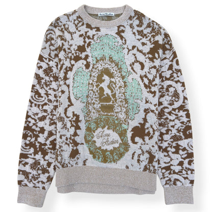 ACNE STUDIOS JACQUARD KNIT SWEATER JADE GREEN / OFF-WHITE L | Large, Green