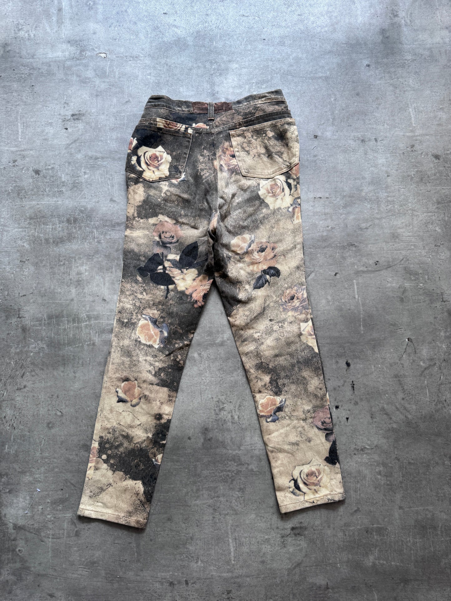 1990's Roberto Cavalli Floral Gold Rose Print Jeans | UK12, Multicoloured