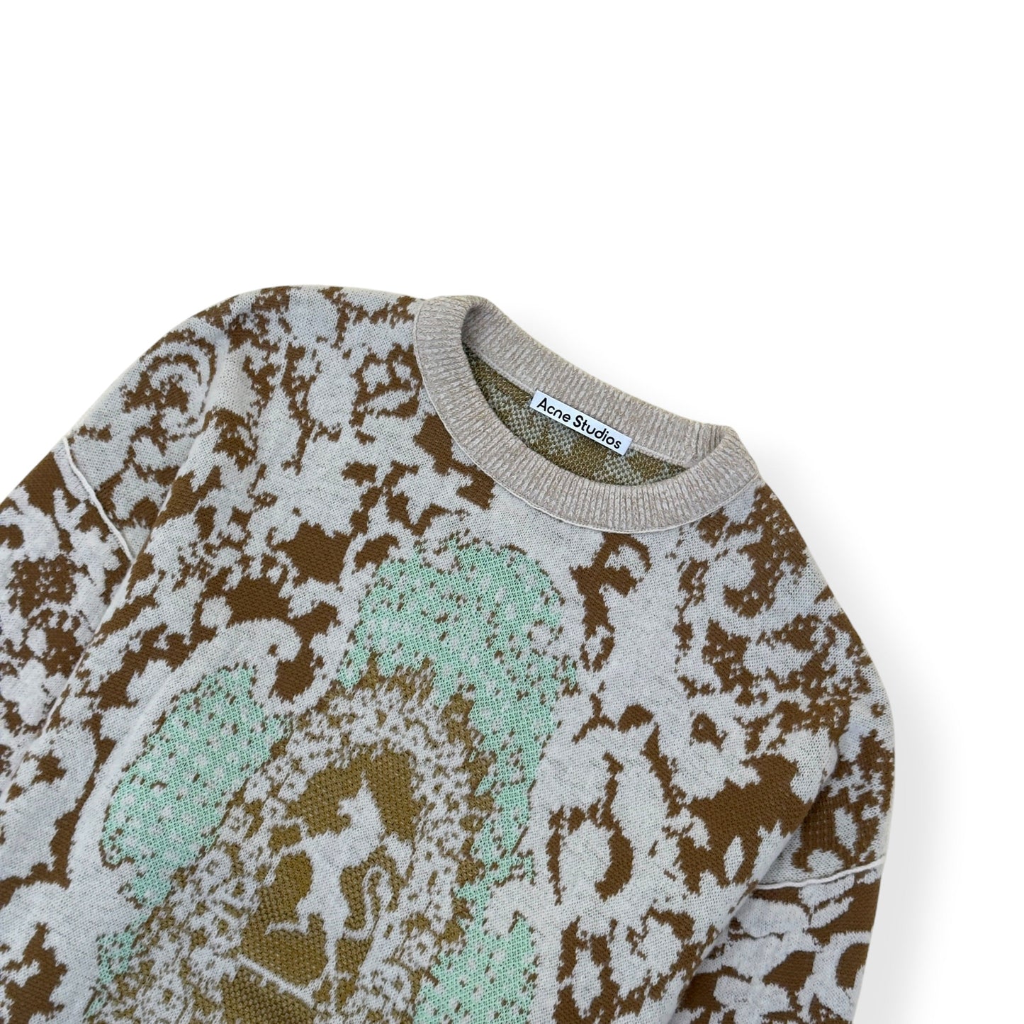ACNE STUDIOS JACQUARD KNIT SWEATER JADE GREEN / OFF-WHITE L | Large, Green