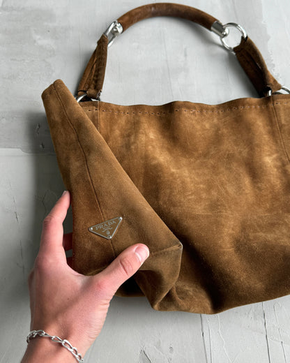 PRADA LEATHER SUEDE & CHROME SHOULDER BAG | O/S, Brown