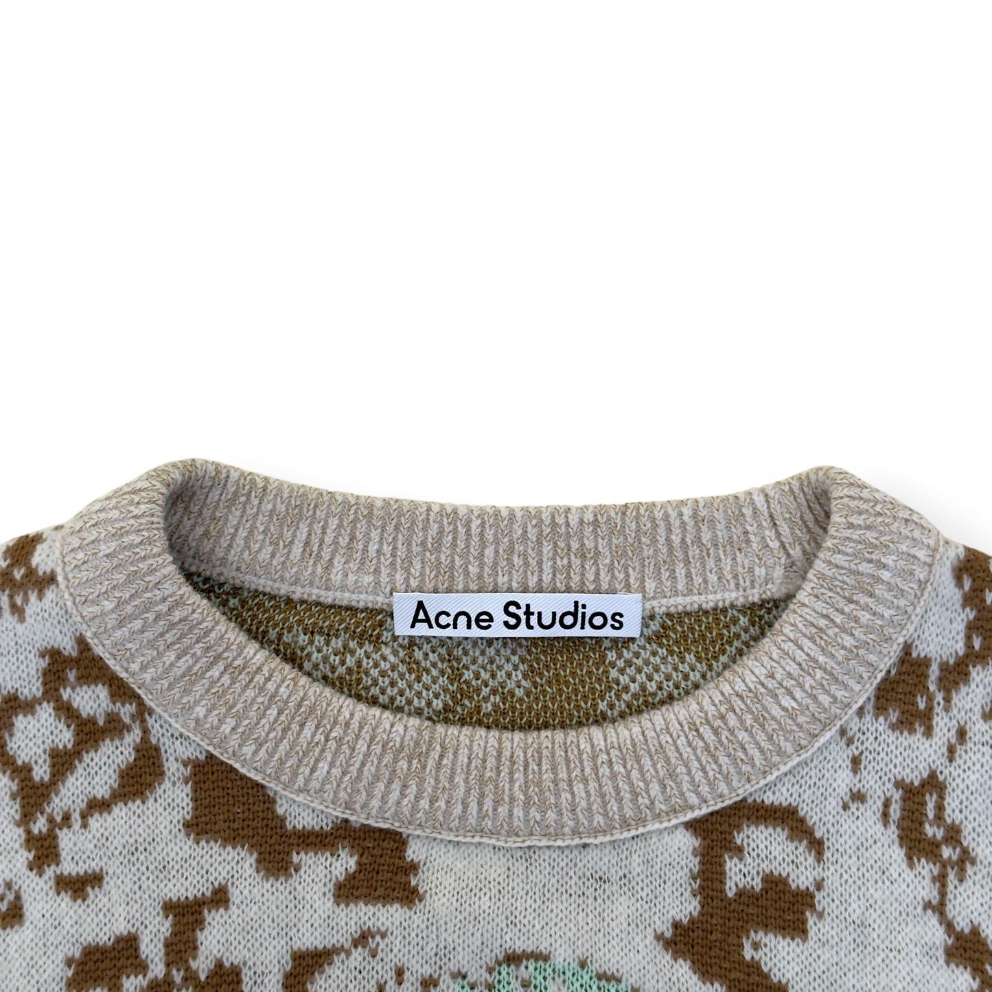 ACNE STUDIOS JACQUARD KNIT SWEATER JADE GREEN / OFF-WHITE L | Large, Green