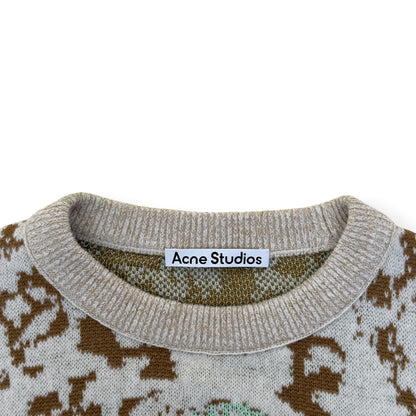 ACNE STUDIOS JACQUARD KNIT SWEATER JADE GREEN / OFF-WHITE L | Large, Green