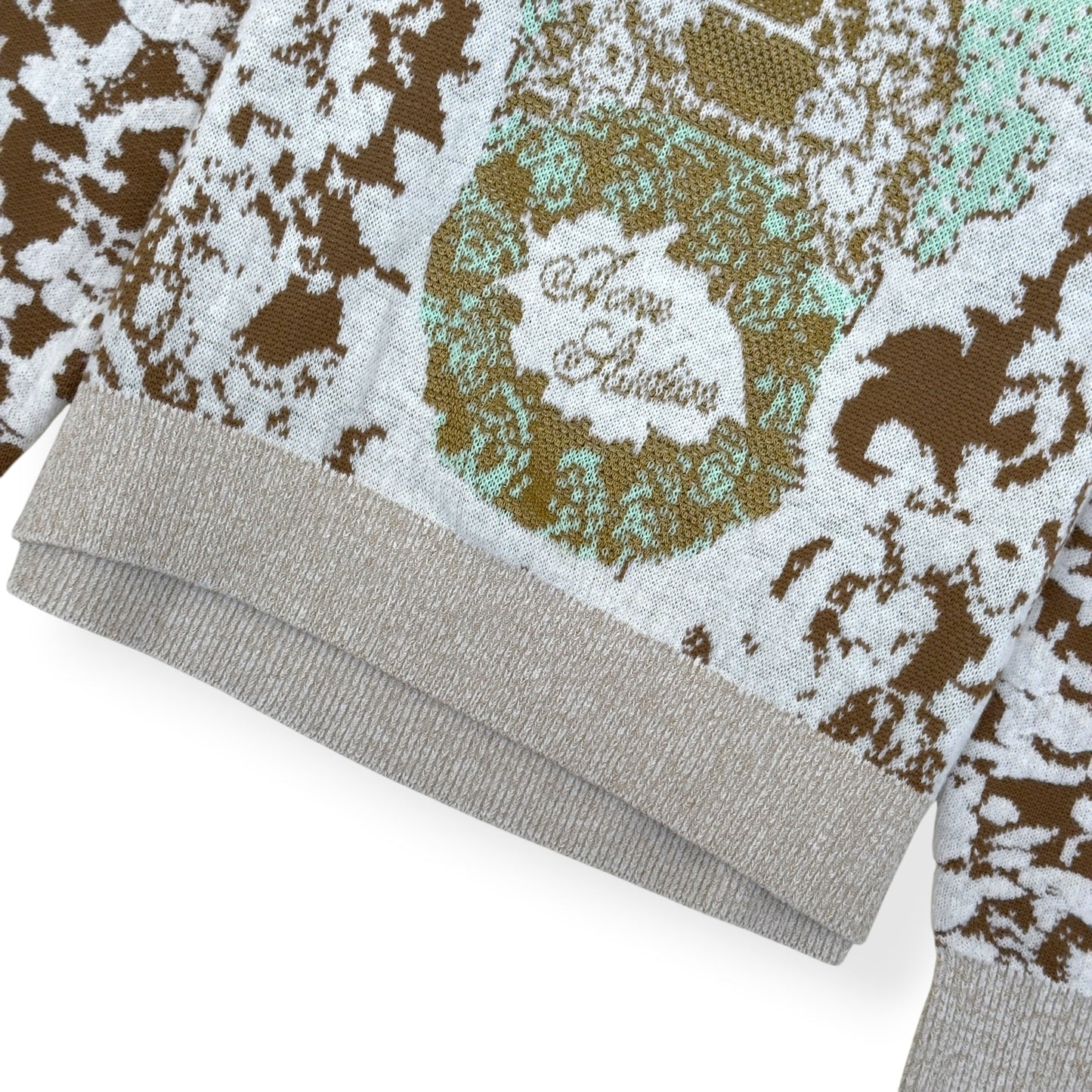 ACNE STUDIOS JACQUARD KNIT SWEATER JADE GREEN / OFF-WHITE L | Large, Green