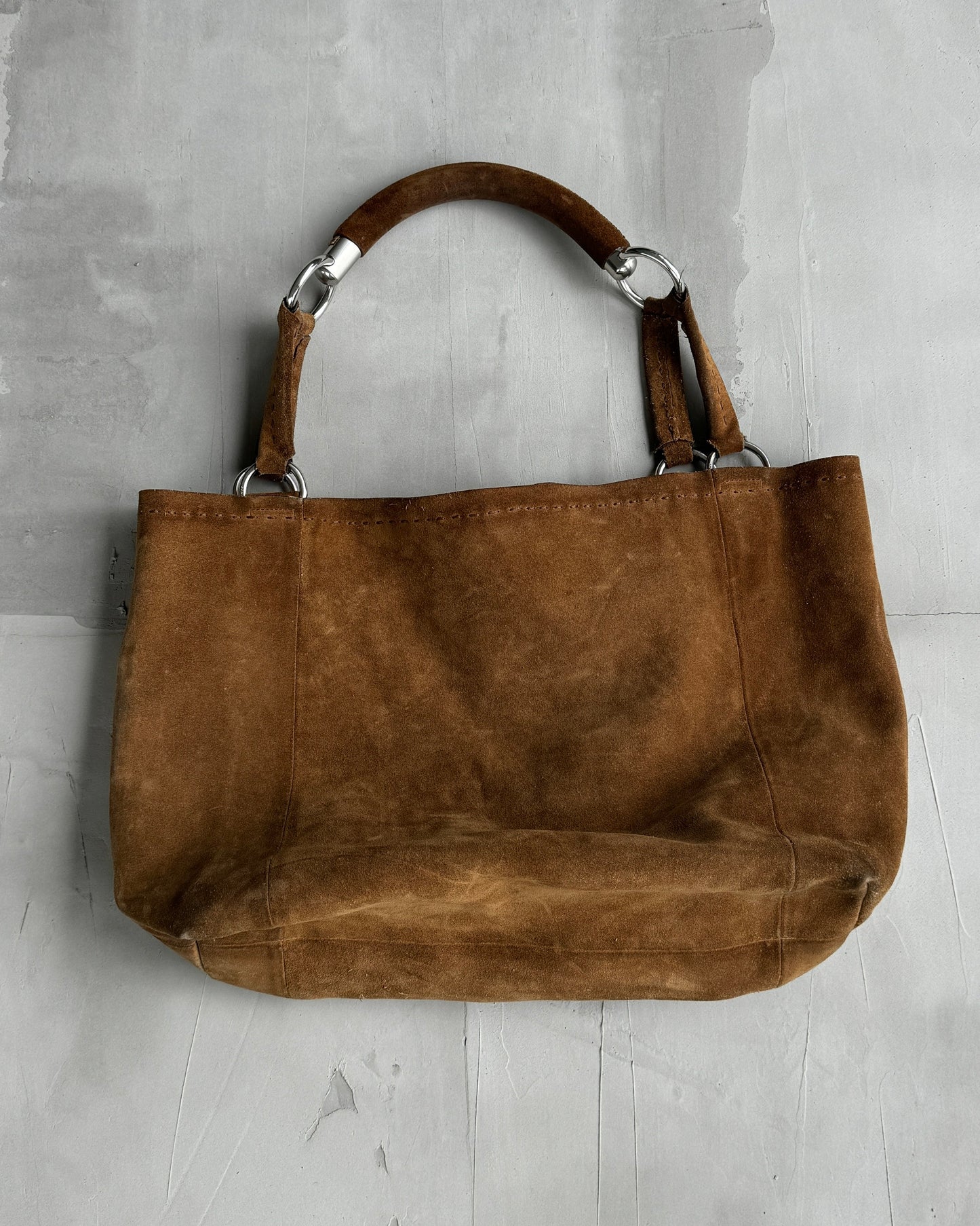 PRADA LEATHER SUEDE & CHROME SHOULDER BAG | O/S, Brown