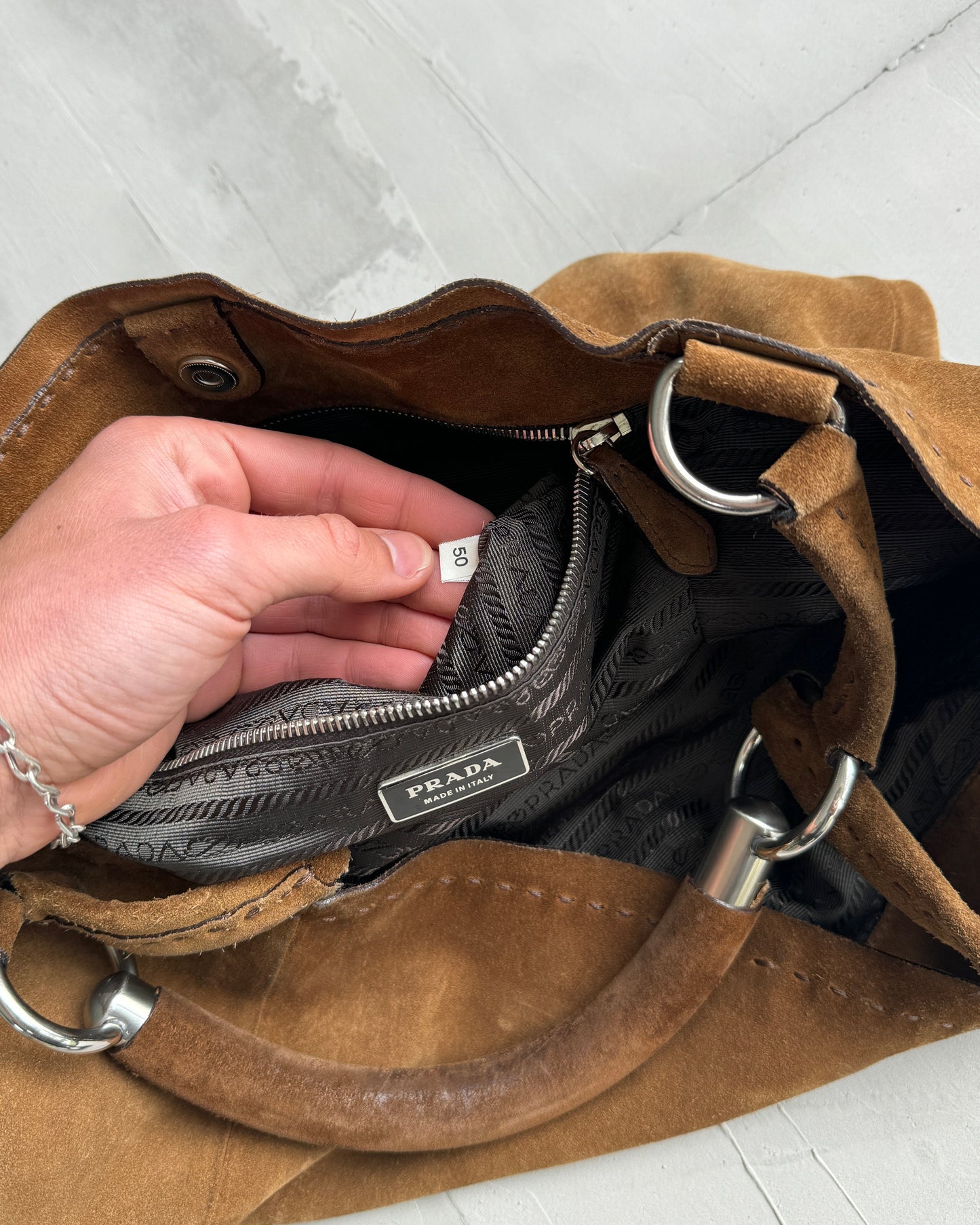 PRADA LEATHER SUEDE & CHROME SHOULDER BAG | O/S, Brown
