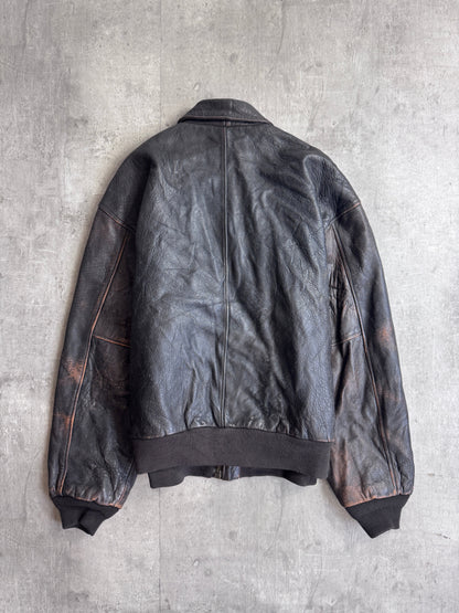 1980's Avirex Dark Brown A2 4 Pocket Leather Bomber Jacket
