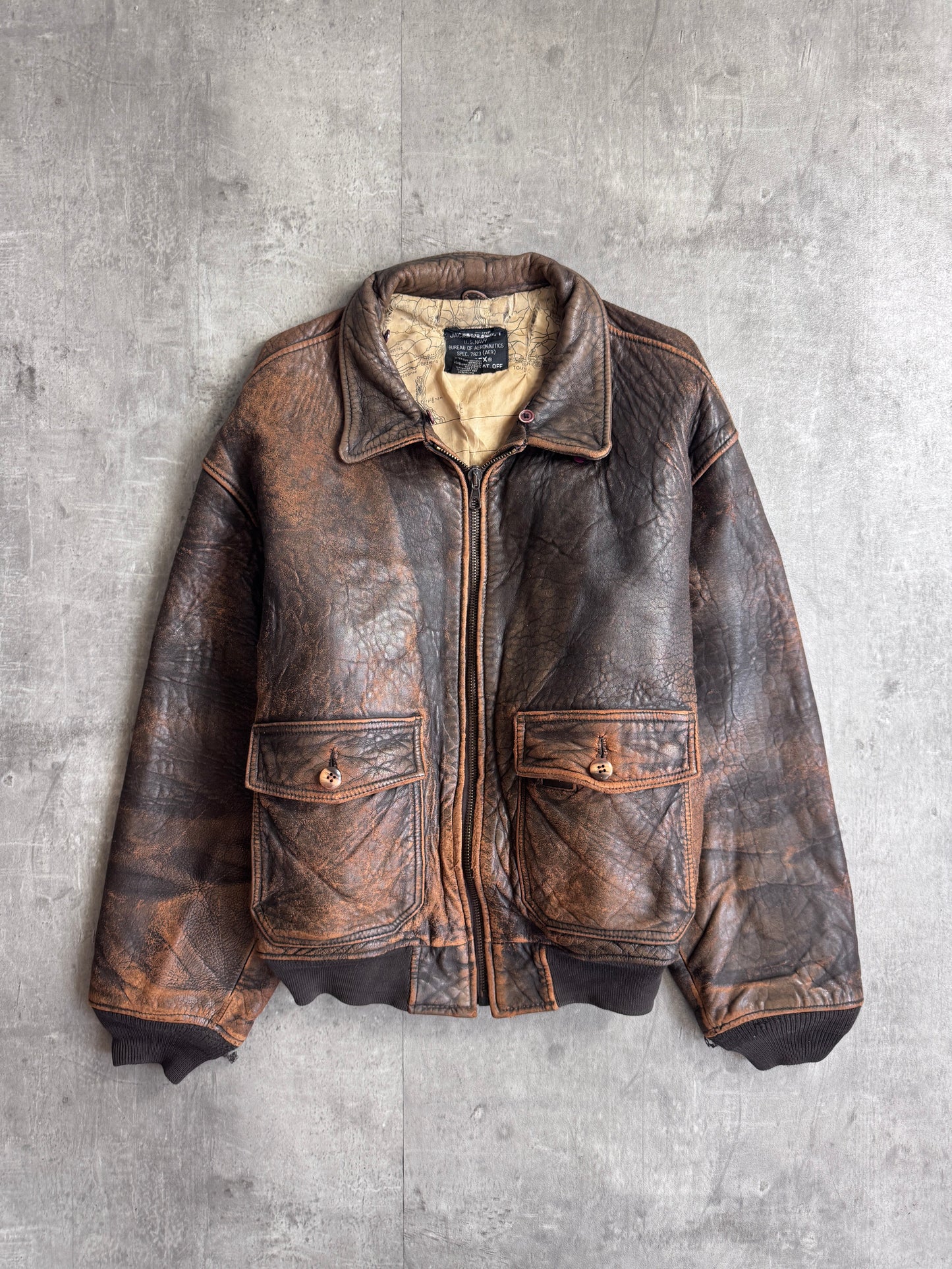 1980s Avirex USN G-1 Distressed Brown Leather Flight Jacket