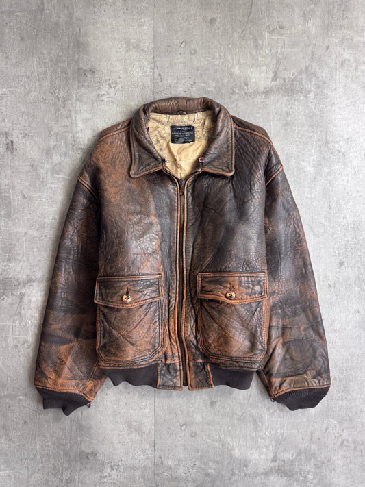1980s Avirex USN G-1 Distressed Brown Leather Flight Jacket