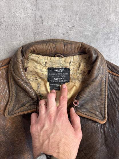 1980s Avirex USN G-1 Distressed Brown Leather Flight Jacket