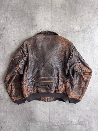 1980s Avirex USN G-1 Distressed Brown Leather Flight Jacket