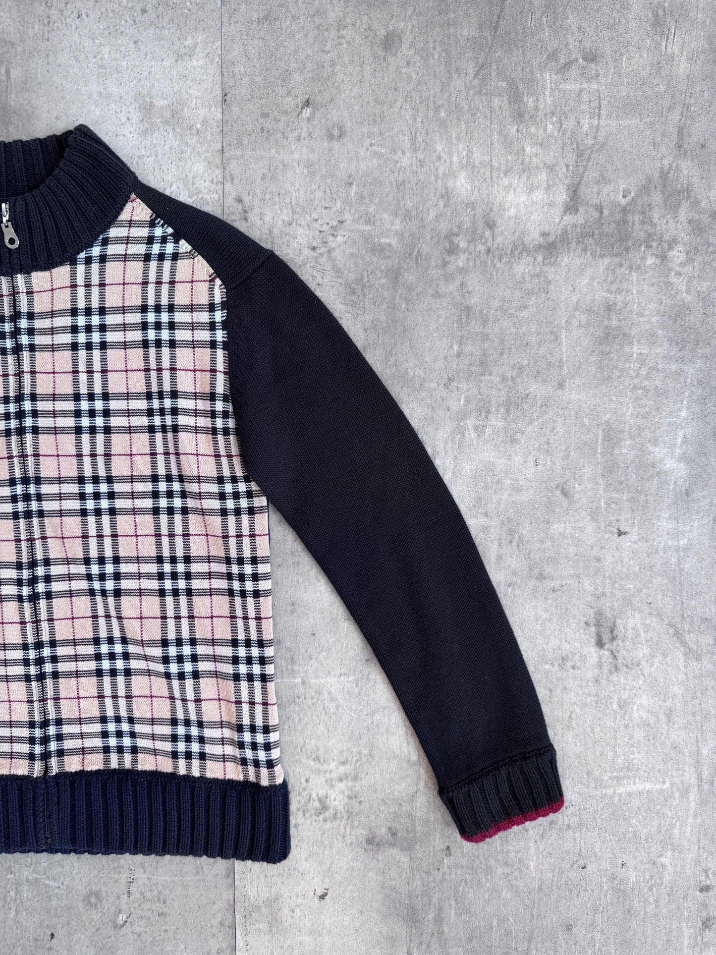 Burberry Black Label Nova Check Zip Knit Sweater