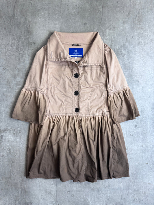 Burberry Blue Label Ruched Ombre Nova Check Lined 3/4 Length Jacket