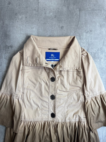 Burberry Blue Label Ruched Ombre Nova Check Lined 3/4 Length Jacket