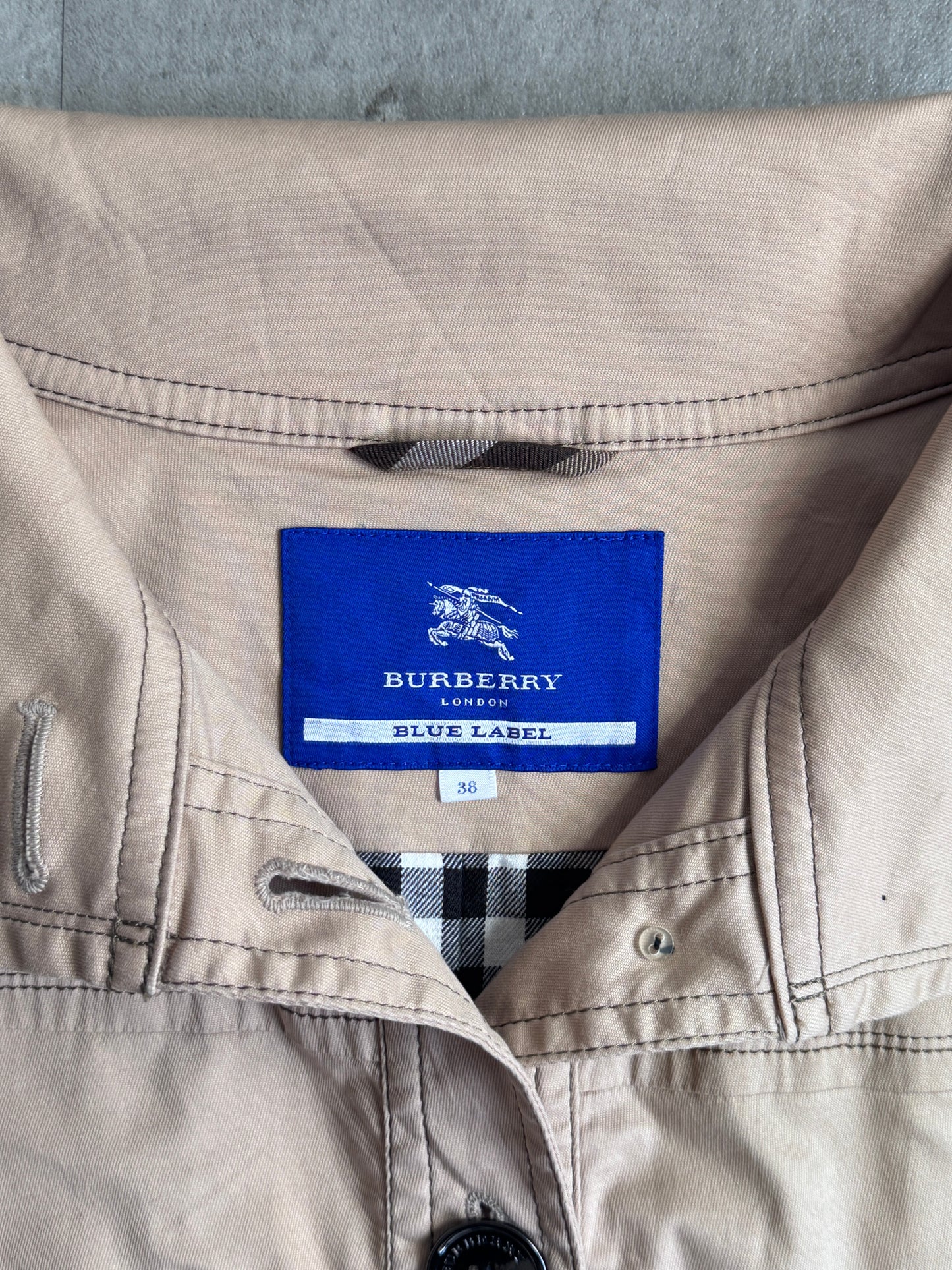 Burberry Blue Label Ruched Ombre Nova Check Lined 3/4 Length Jacket