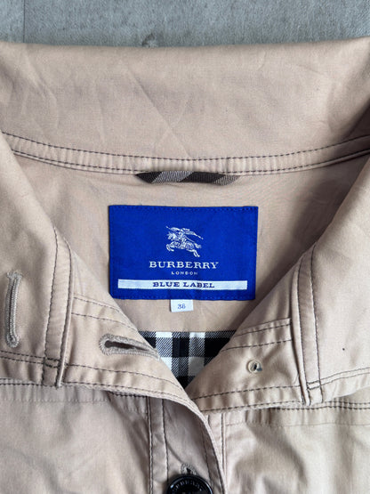 Burberry Blue Label Ruched Ombre Nova Check Lined 3/4 Length Jacket