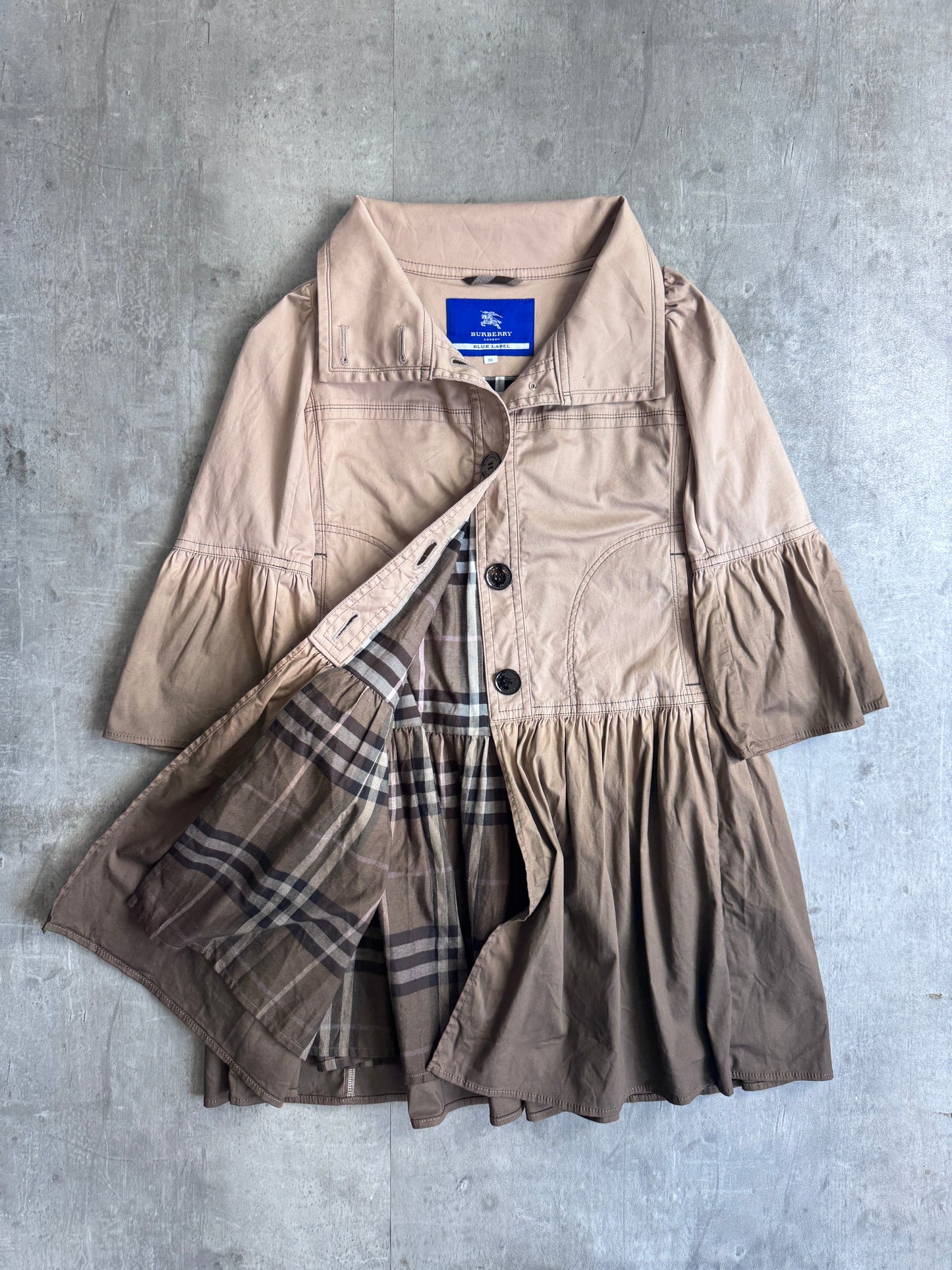 Burberry Blue Label Ruched Ombre Nova Check Lined 3/4 Length Jacket