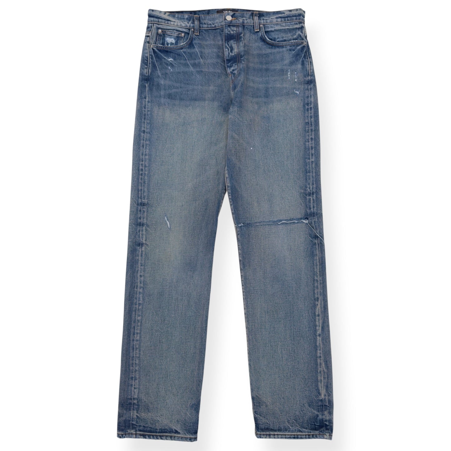 AMIRI DISTRESSED STRAIGHT LEG JEANS BLUE 34 / L | Large, Blue
