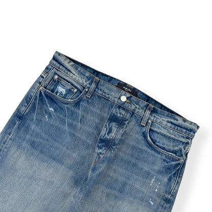 AMIRI DISTRESSED STRAIGHT LEG JEANS BLUE 34 / L | Large, Blue