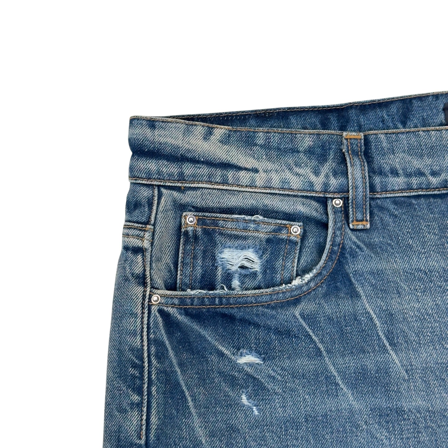 AMIRI DISTRESSED STRAIGHT LEG JEANS BLUE 34 / L | Large, Blue
