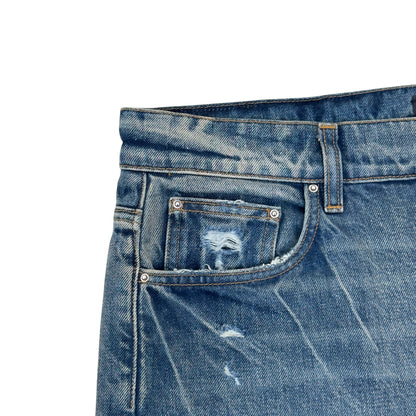 AMIRI DISTRESSED STRAIGHT LEG JEANS BLUE 34 / L | Large, Blue