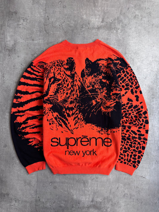 Supreme SS23 Big Cats Jaqcuard Knit Orange Swater