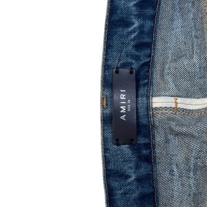 AMIRI DISTRESSED STRAIGHT LEG JEANS BLUE 34 / L | Large, Blue