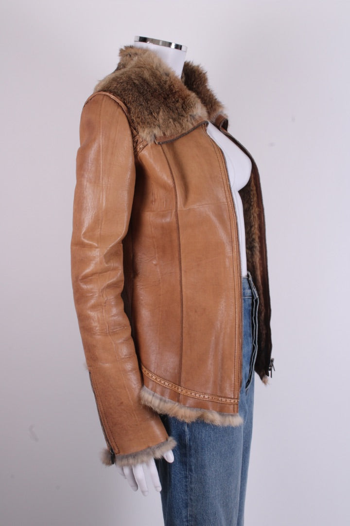 Emporio Armani Jacket leather fur lined Tan S | O/S, Tan