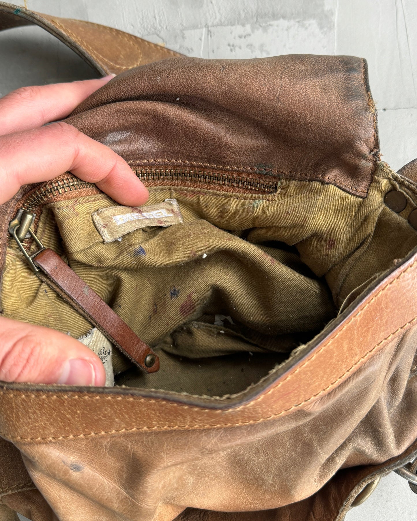 DIESEL 90'S BROWN LEATHER & CHROME SHOULDER BAG | O/S, Multicoloured