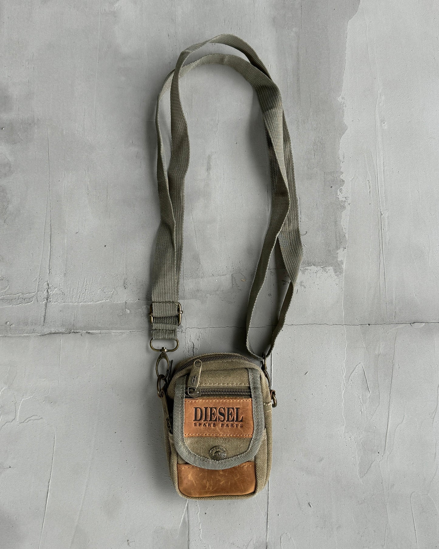 DIESEL LEATHER & CANVAS MINI SIDE BAG | O/S, Brown
