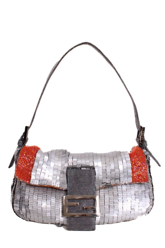 Fendi Sequin/ Lizard Trim Baguette Bag Grey/ Orange | O/S, Grey