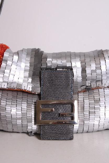 Fendi Sequin/ Lizard Trim Baguette Bag Grey/ Orange | O/S, Grey