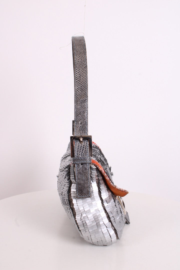 Fendi Sequin/ Lizard Trim Baguette Bag Grey/ Orange | O/S, Grey