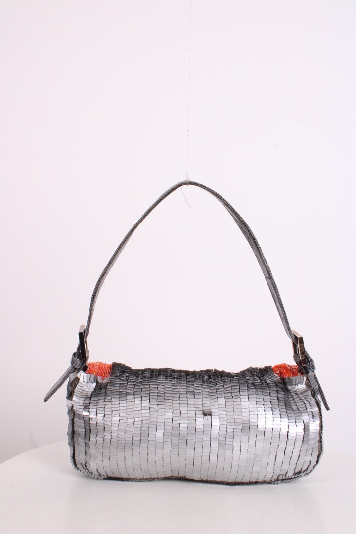 Fendi Sequin/ Lizard Trim Baguette Bag Grey/ Orange | O/S, Grey