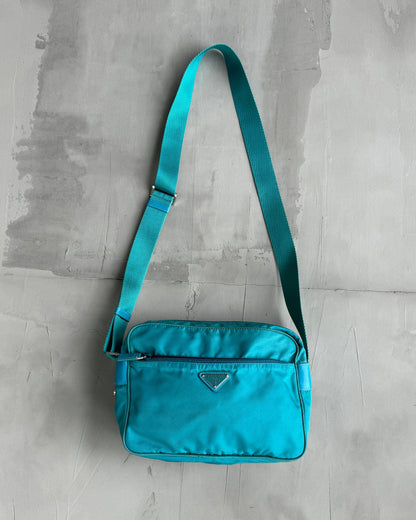 PRADA 00'S BLUE NYLON CROSS BODY BAG | O/S, Blue