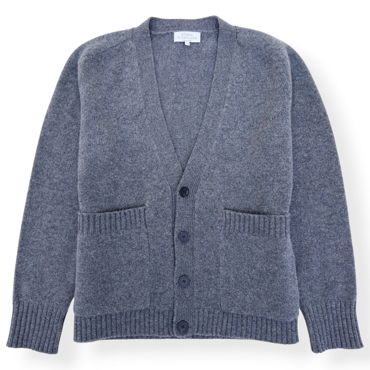 STUDIO NICHOLSON LAMBSWOOL V-NECK CARDIGAN GREY L | Large, Grey
