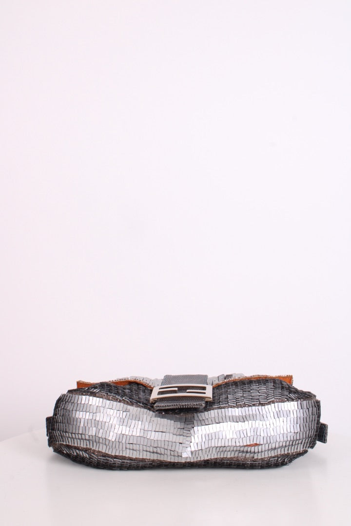 Fendi Sequin/ Lizard Trim Baguette Bag Grey/ Orange | O/S, Grey