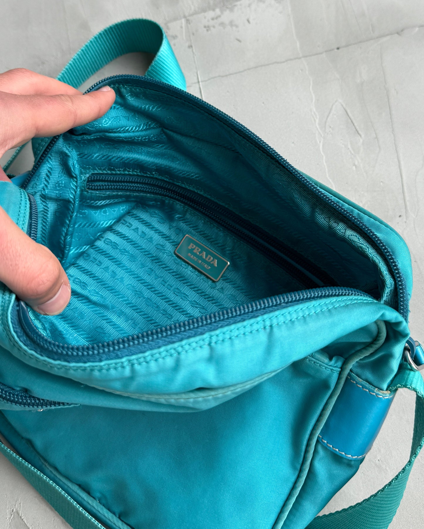 PRADA 00'S BLUE NYLON CROSS BODY BAG