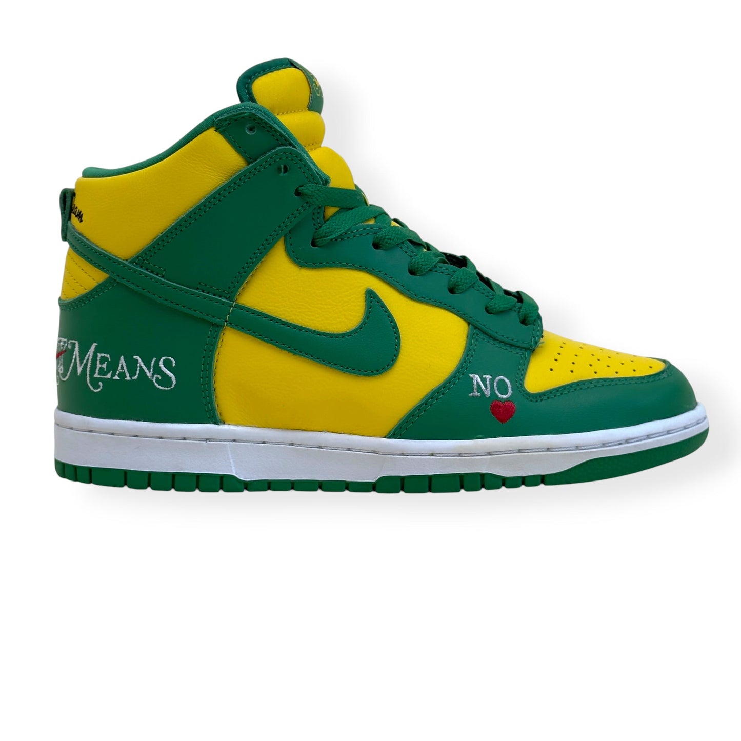 NIKE SUPREME SB DUNK HIGH BY ANY MEANS BRAZIL SNEAKER YELLOW / GREEN UK7 | UK 7, Green