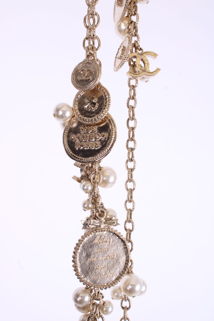 Chanel 100th Anniversary Medallion Necklace Gold Colour/ Faux Pearl | O/S, Gold