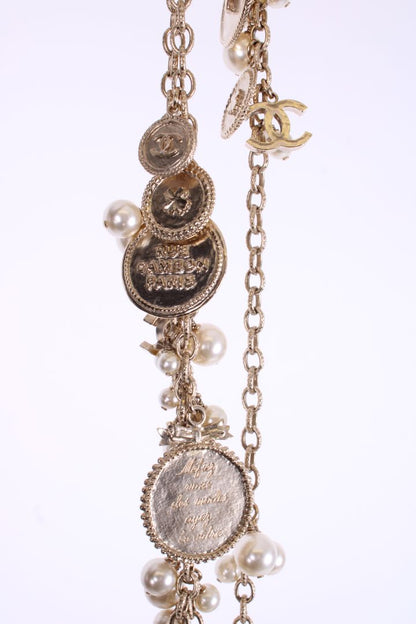 Chanel 100th Anniversary Medallion Necklace Gold Colour/ Faux Pearl | O/S, Gold