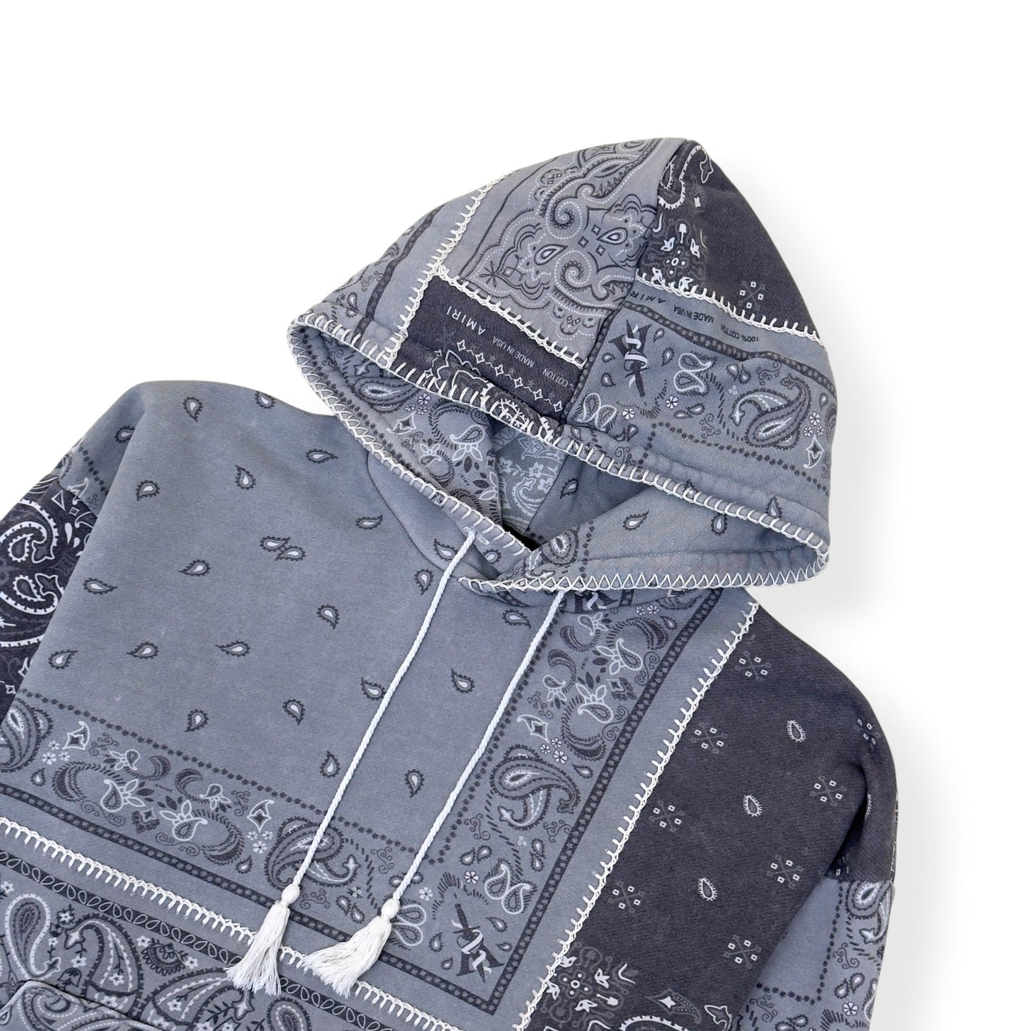 AMIRI BANDANA PATCHWORK HOODIE GREY L | Large, Grey